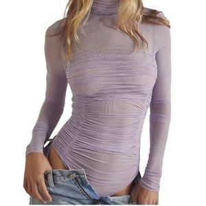 Free People Under It All Sheer Bodysuit Lavender Size Small NWOT